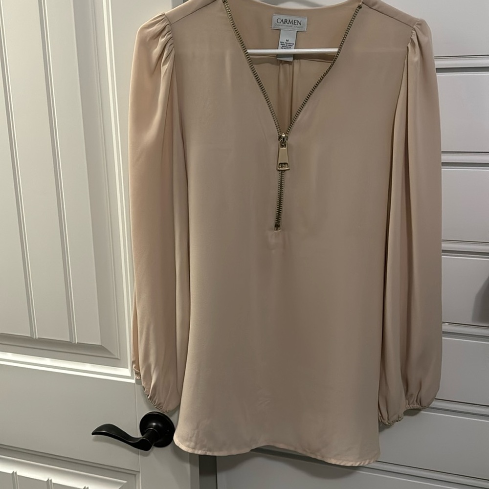 Beige Woman’s blouse-Gold Zipper